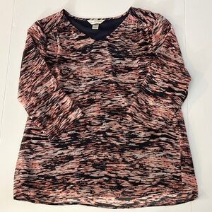 Christopher & Banks Pink and Black Abstract V-Neck Long Sleeve Top